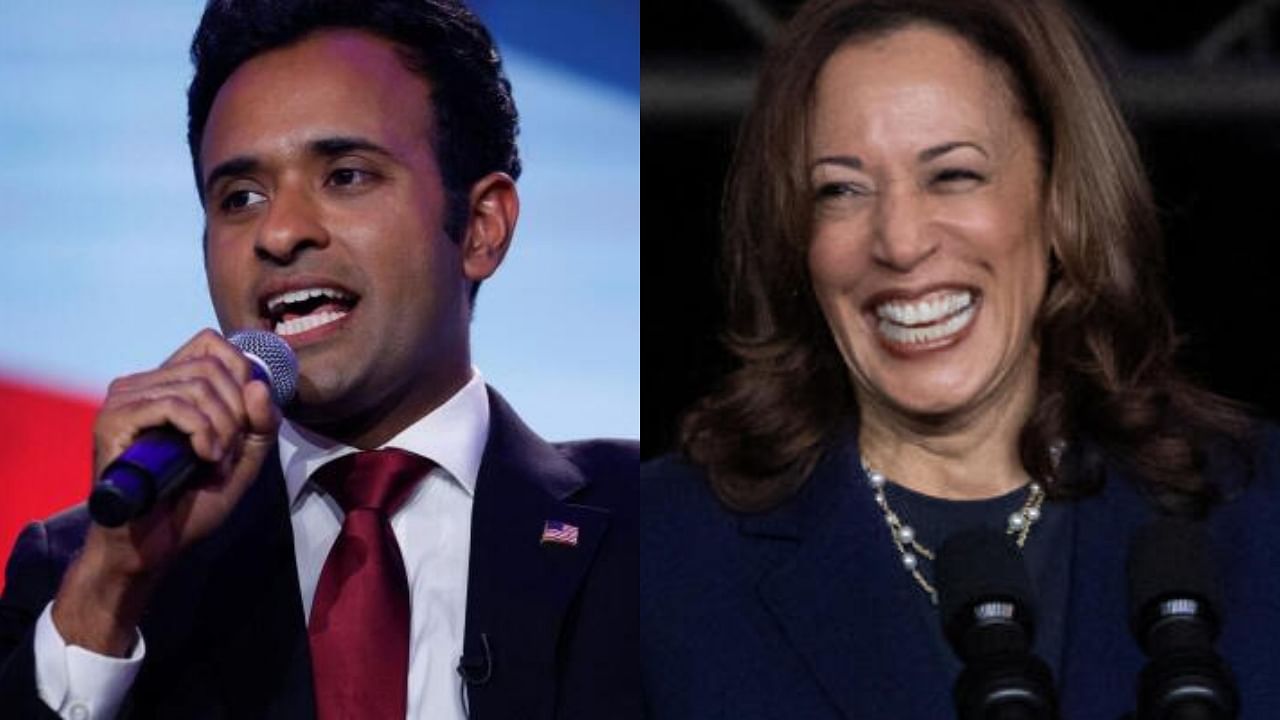 <div class="paragraphs"><p>Former Republican presidential candidate Vivek Ramaswamy (L) and US Vice President Kamala Harris (R).</p></div>